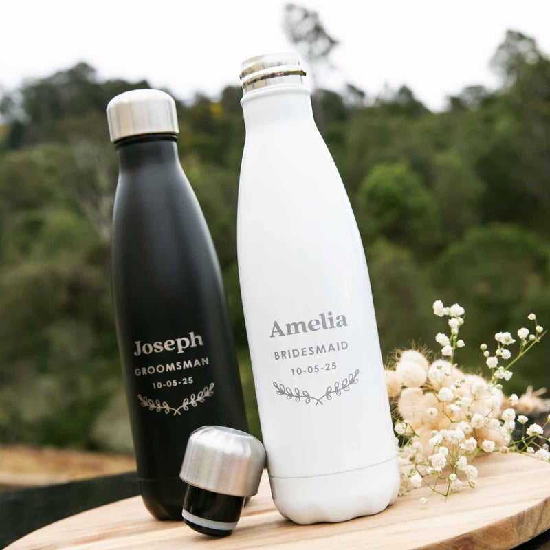 engraved customised bridal party drink water bottles