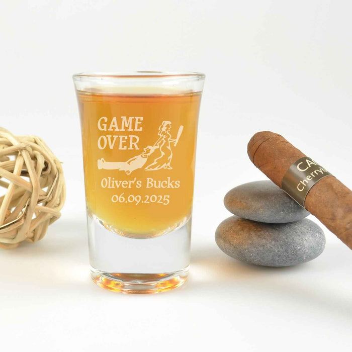 Personalised Engraved "Buck Before Game Over" Bucks Party Shot Glass Present