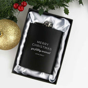 Customised Engraved Merry Medicine Christmas Black Hip Flask Gift