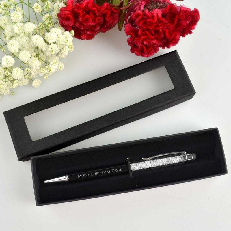 Personalised Engraved Black Crystal Christmas Pen Present