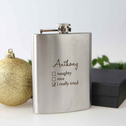 Custom Engraved Name Christmas Silver Hip Flask