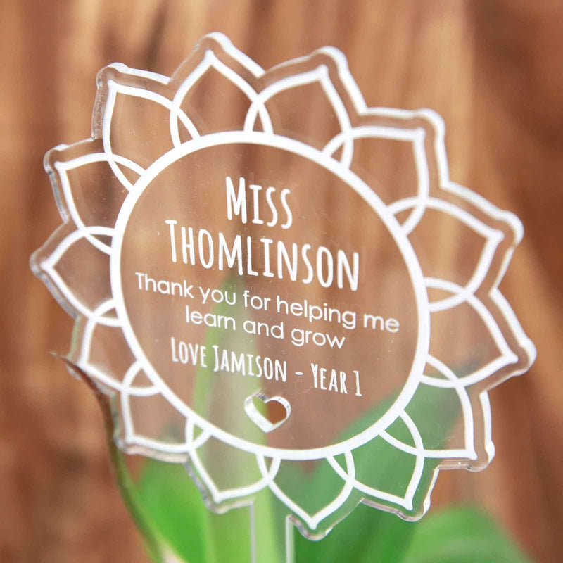 Engraved Teacher Clear Acrylic Planter Stick