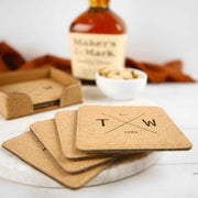 Custom Artwork Initials Engraved Cork Square Coasters Christmas Present