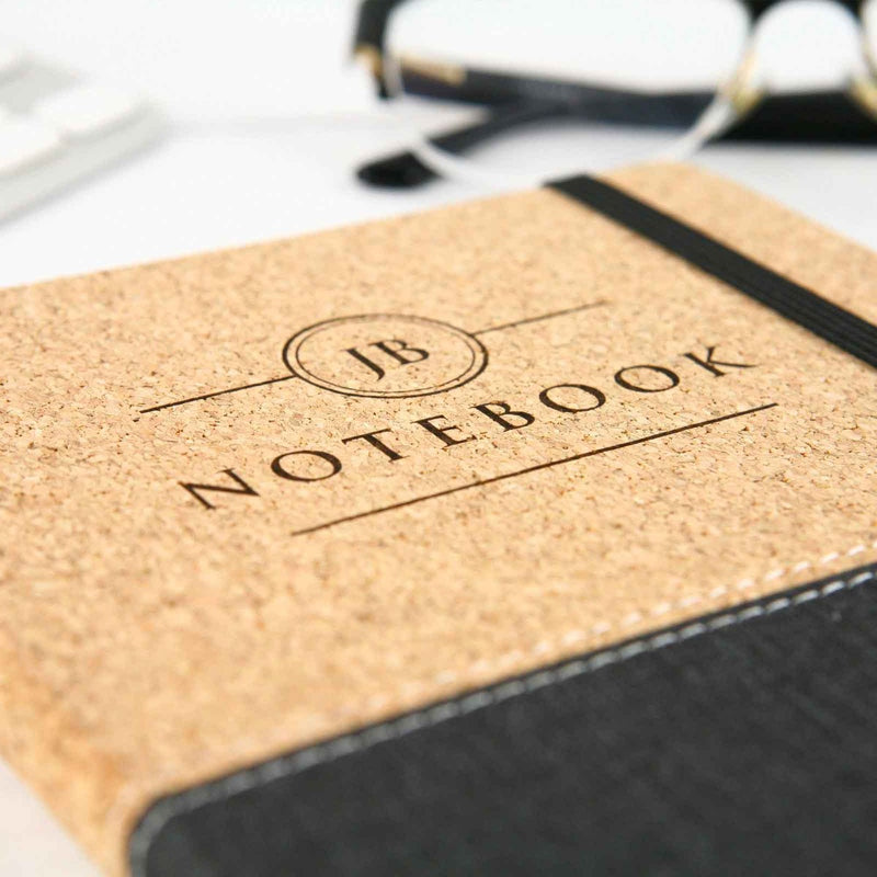 Custom Designed Engraved Initial Birthday Cork Notebook Present