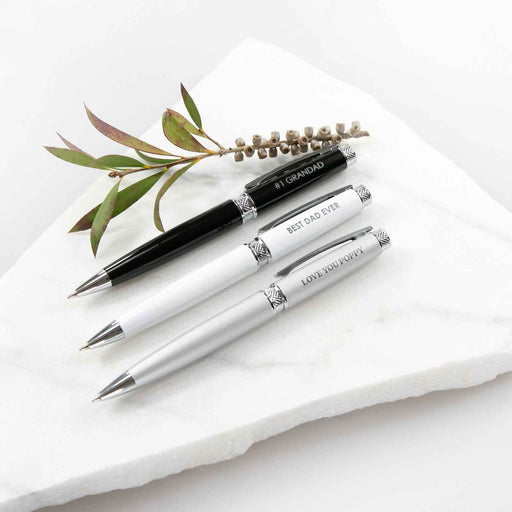 Personalised Engraved Black, White & Silver Premium Father's Day Pens