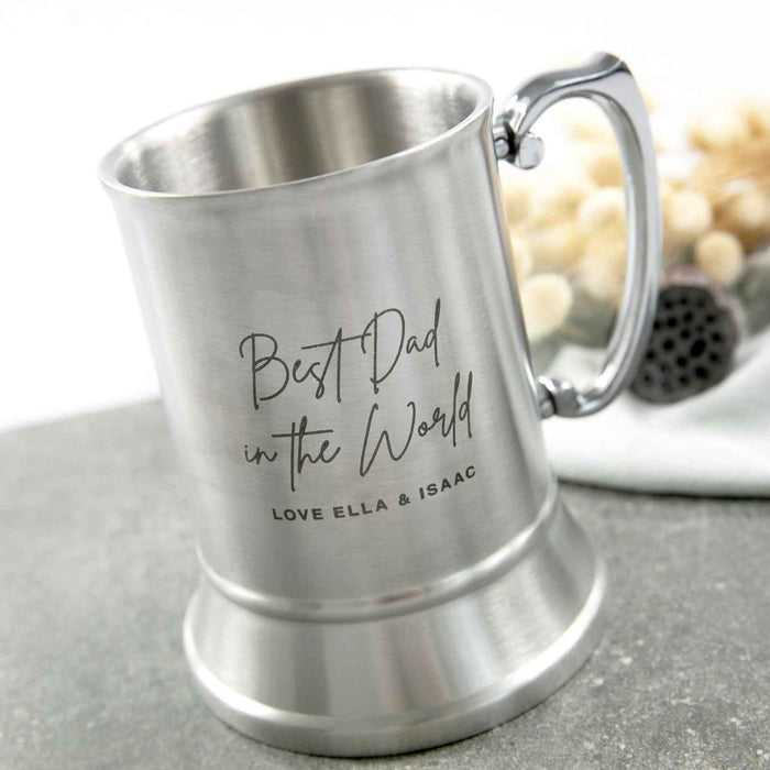 Custom Artwork Engraved Stainless Steel Metal Silver Beer Mug Father's Day Present
