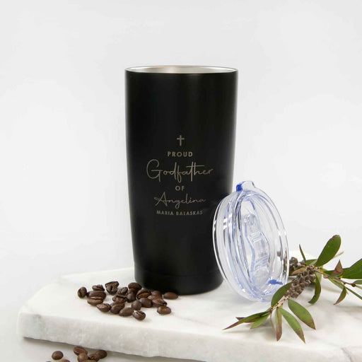 Customised Engraved Black Godfather Travel Keep Reusable Cup Mug