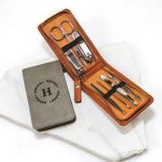 Custom Artwork Engraved Initials Monogrammed Leather Travel Grooming Manicure Kit Christmas Present
