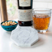 Engraved Barware Octagonal White Marble Coaster