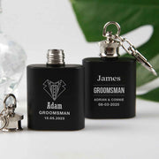 Personalised Engraved Bridal Party Wedding Favours Matte Black Mini Hip Flask Keyring