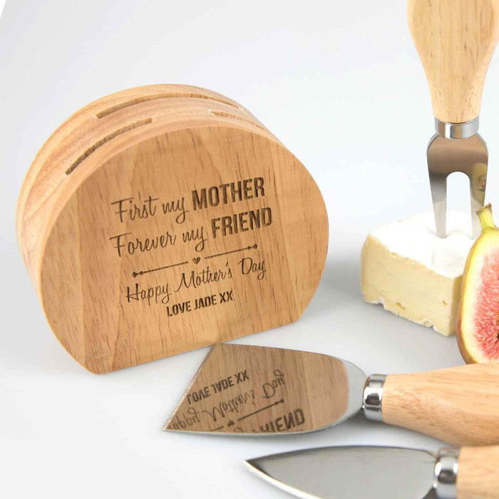 Personalised Engraved Mother's Day Cheese Knife Block Set Gift