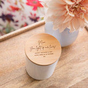 Custom Artwork Engraved White Wood Wick Soy Candle with Wooden Lid Mother's Day Present