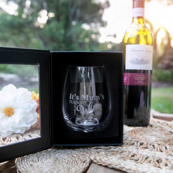 Custom Artwork Engraved Premium European Stemless Wine Glass Mother's Day Gift