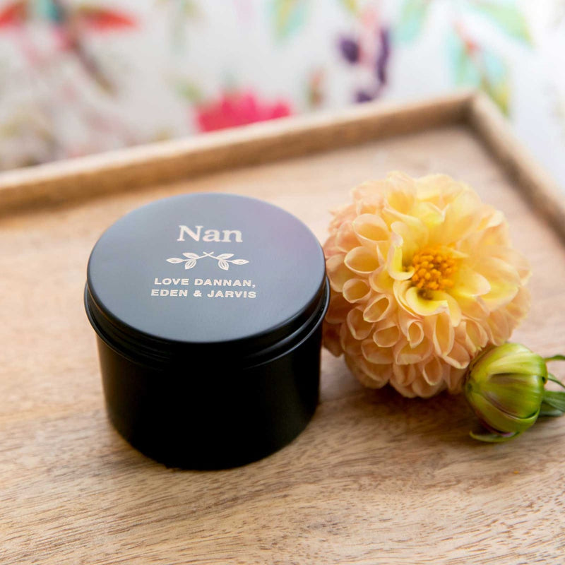 Customised Engraved Mother's Day Wood Wick Soy Candle Black Tin Gift