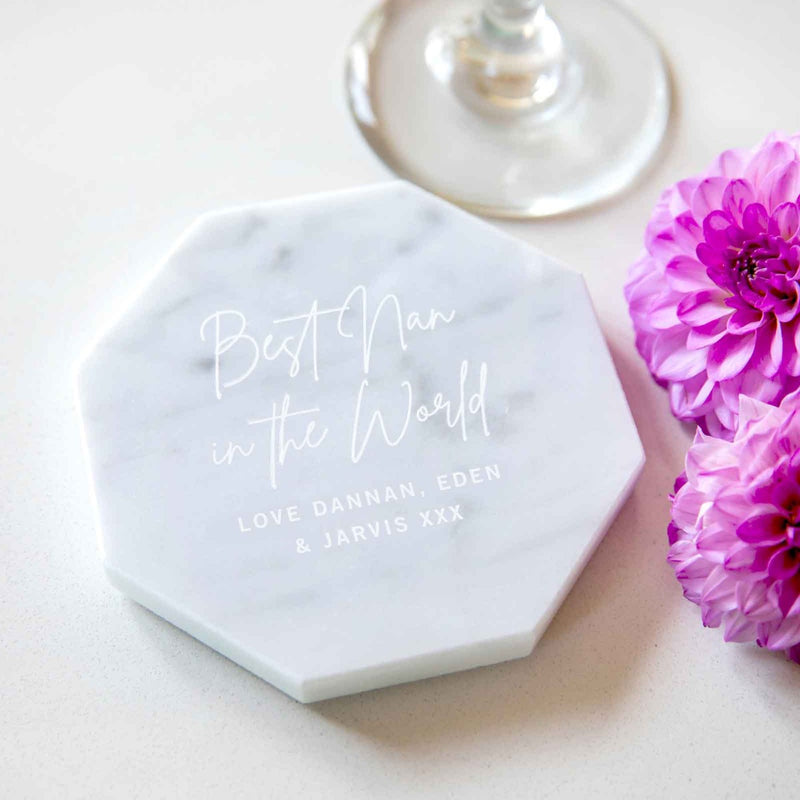 Customised Engraved White Octagon Mother's Day Marble Coaster Present