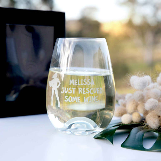 Personalised Engraved "Just Rescued Some Wine" 460ml Stemless Wine Glass