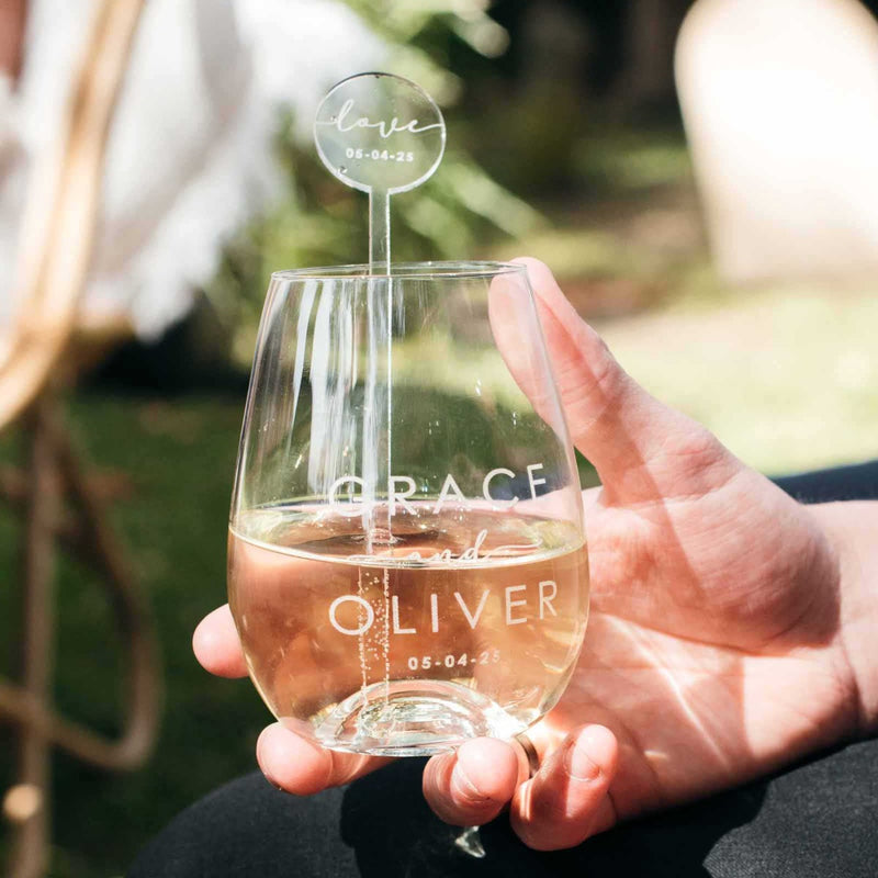 Personalised Engraved Wedding 460ml Stemless Wine Glass
