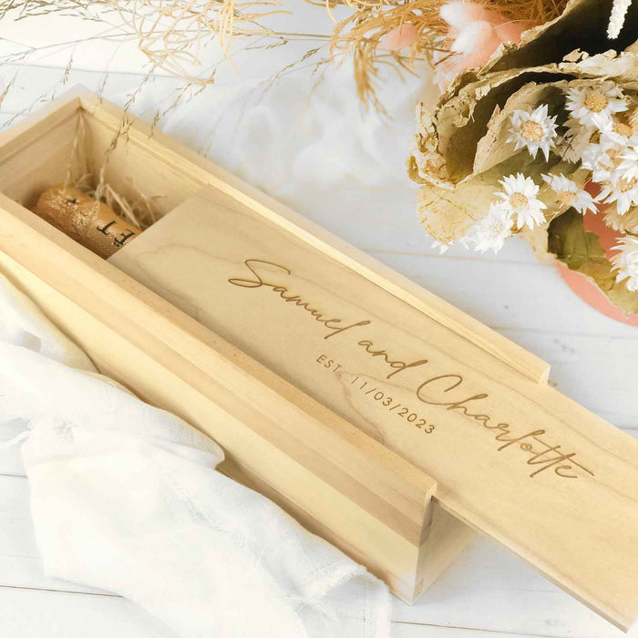 Custom Designed Engraved Wooden Wine Box Engagement Gift