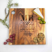 Engraved Custom designed bride and groom wedding cheese board present