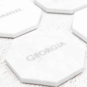Customised Engraved Name Silver White Wedding Marble Place cards