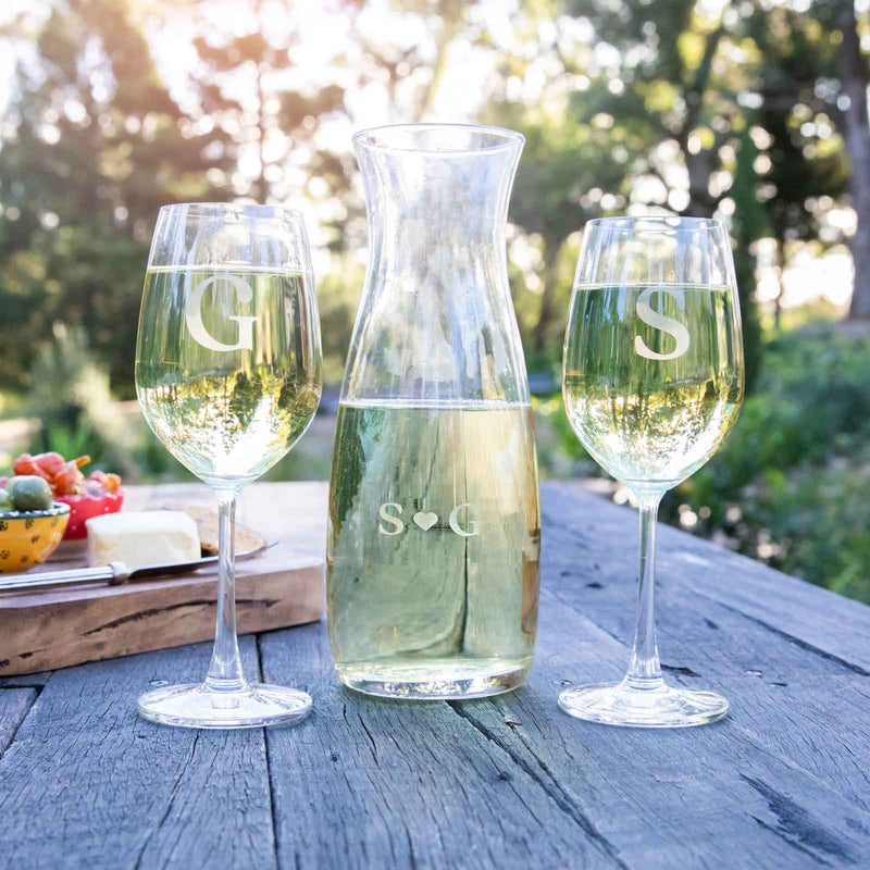 Customised Engraved Wine Carafe with Twin Wine Glasses Birthday Present