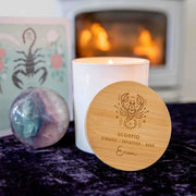 Birthday Custom Artwork Engraved Wooden Lid Zodiac Soy Black Candle with Wood Wick Scorpio