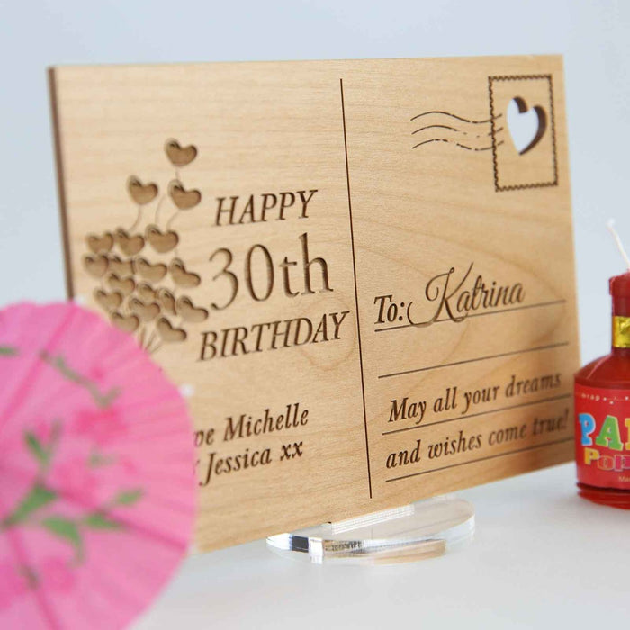 Personalised Engraved Wooden 30th Birthday Postcard