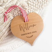 Custom Artwork Engraved Wooden Heart Christmas Tree Ornament