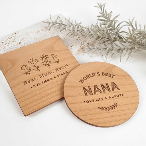 Custom Designed Engraved Mother's Day Wooden Coasters Present