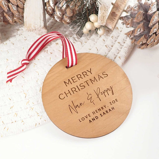 Personalised Engraved Wooden circle Christmas Tree Decoration