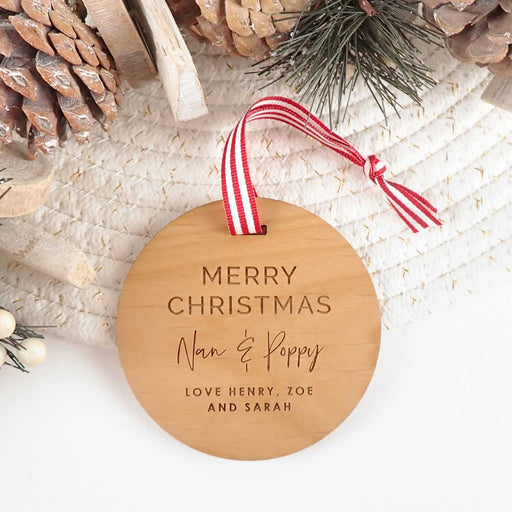 Customised Engraved Wooden Round Christmas Tree Decoration
