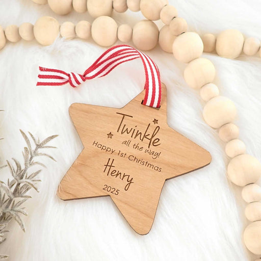 Personalised Engraved Wooden Star Christmas Tree Decoration