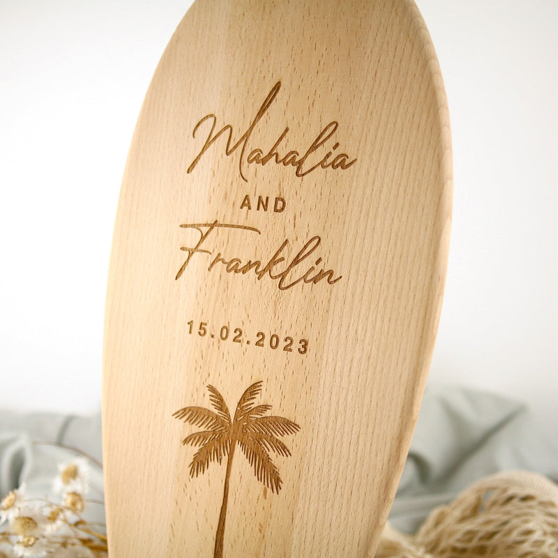 Custom Artwork Engraved Wooden Surfboard Wedding Reception Sign Gift
