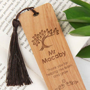 Personalised Laser Cut & Engraved Teacher Christmas Wooden Bookmark With Dark Brown Tassel Tie