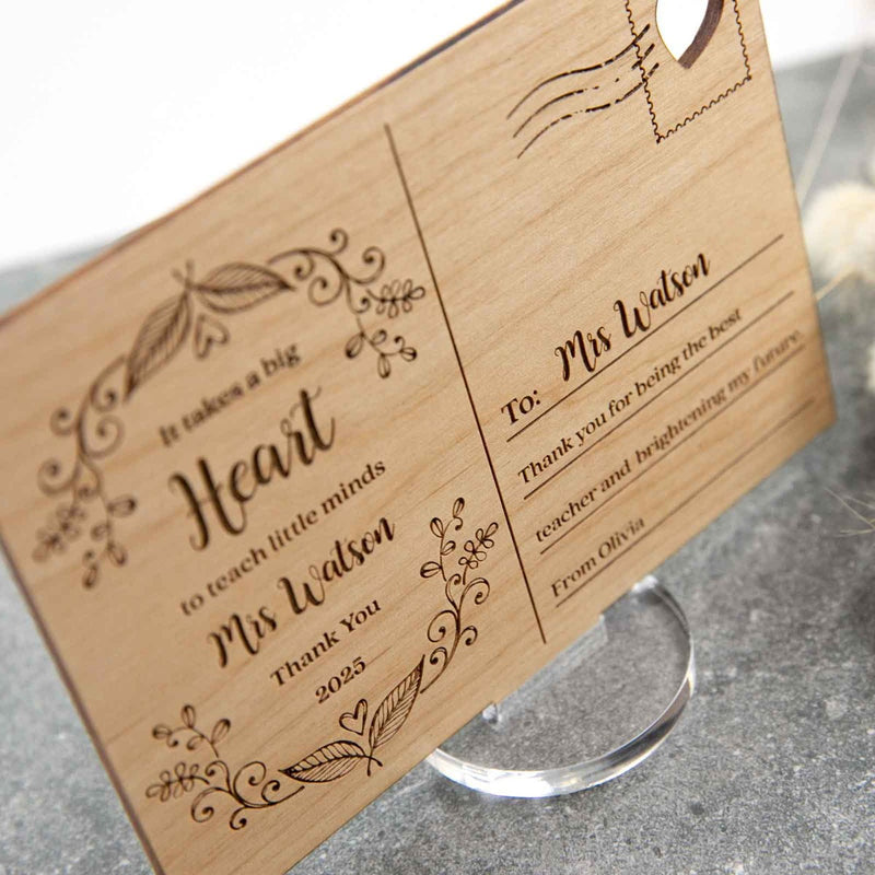 Personalised Engraved Wooden Teacher Postcard Appreciation Present