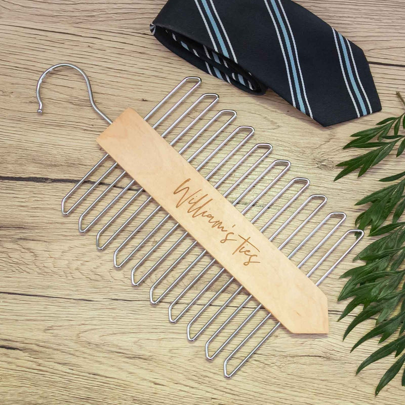 Custom Artwork Engraved Name Wooden Tie Hanger Birthday Gift