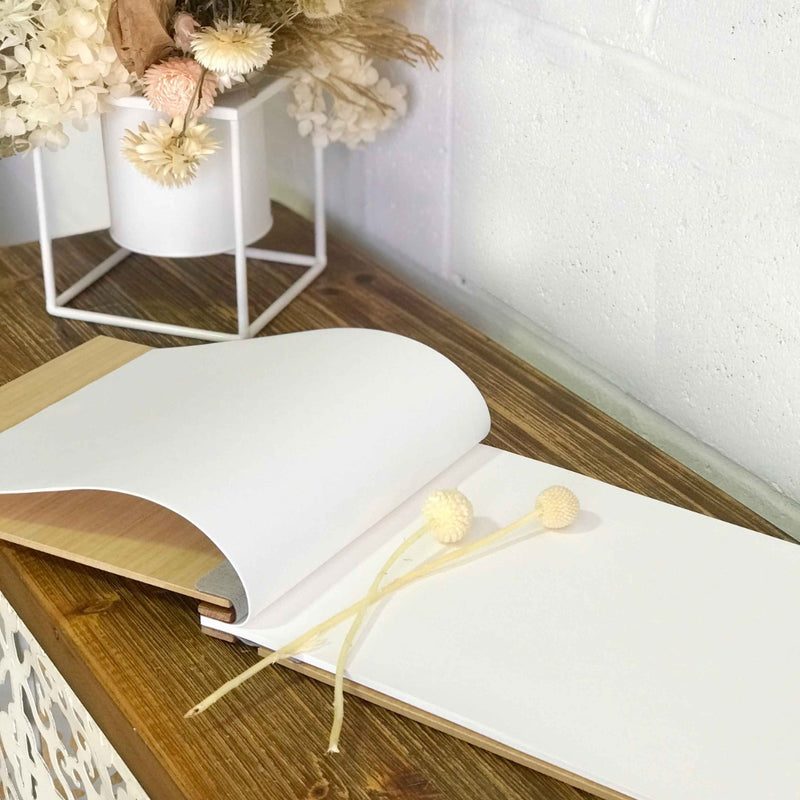 Custom Artwork Engraved Wooden Natural Wedding Guest Book
