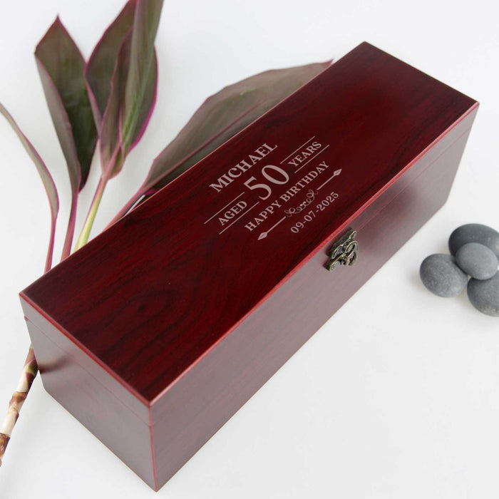 Personalised Engraved Wooden Stained Wine Box Birthday Gift Set