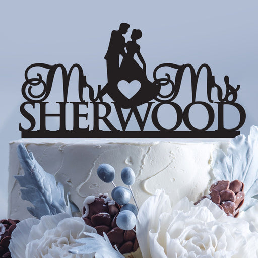 Personalised Laser cut Mr & Mrs Surname bride and groom silhouette acrylic cake topper