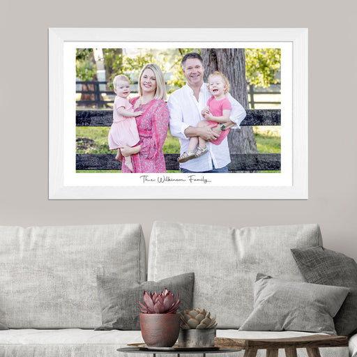 Wall Hanging Acrylic Family Photo Print in White Wooden Frame Birthday Present
