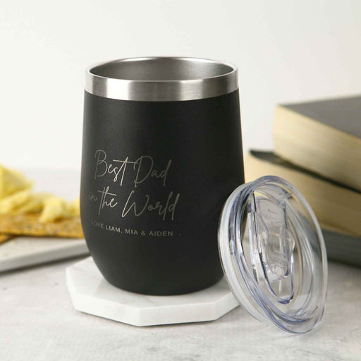Custom Engraved Black Stainless Steel Father's Day Coffee Mug With Lid Gift