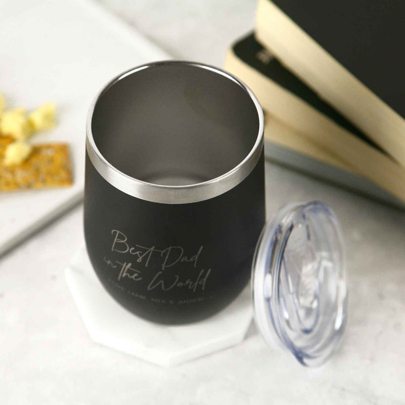 Custom Artwork Engraved Black Silver Insulated Father's Day Coffee Mugs With Lid Present
