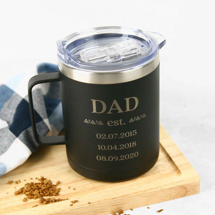 Custom Artwork Engraved Father's Day Matte Black 400ml Stainless Steel Travel Mug Cup With Lid Present
