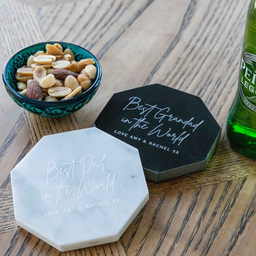 Personalised Engraved Father's Day Octagon Black or White Marble Coasters Present