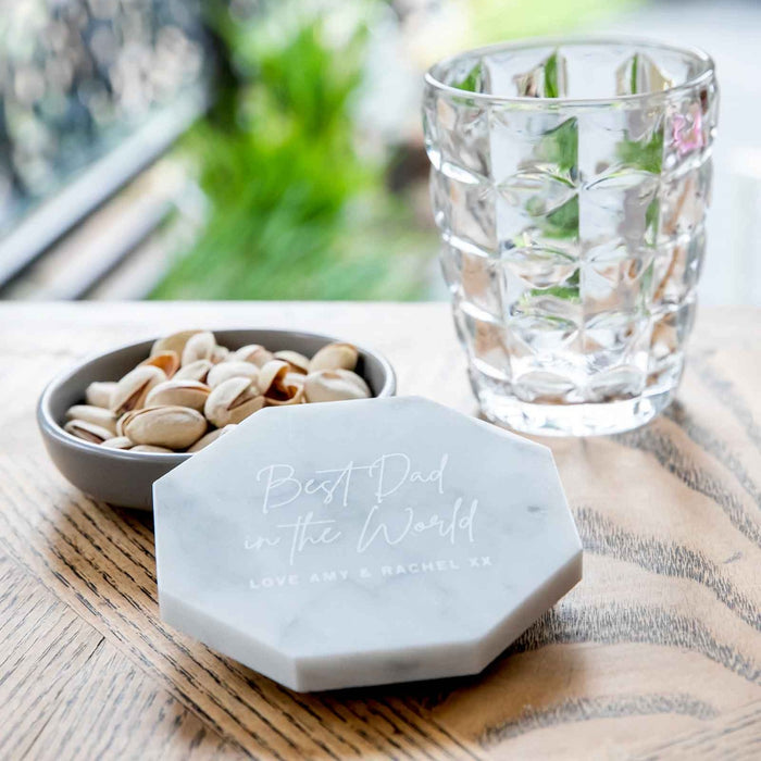 Personalised Engraved Octagon White Marble Coasters Father's Day Present