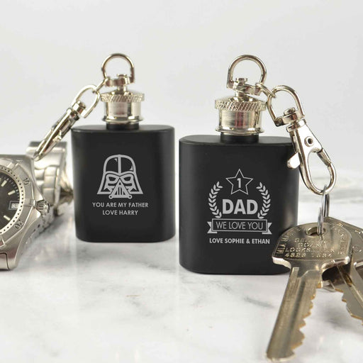 Personalised Engraved Father's Day Black Mini Hip Flask Keyring Presents