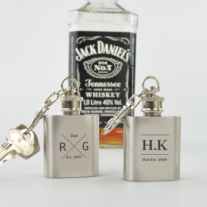 Custom Designed Engraved Father's Day Silver Mini Hip Flask Keyring