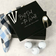 Personalised golf gift set with engraved leatherette box
