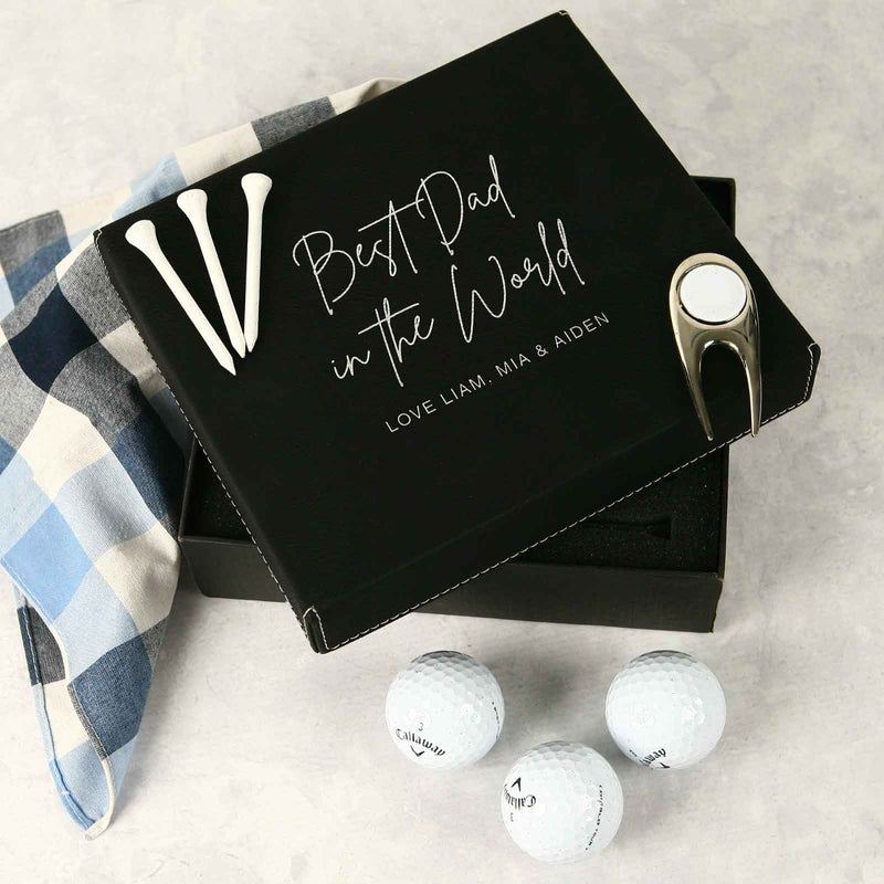 Personalised golf gift set with engraved leatherette box