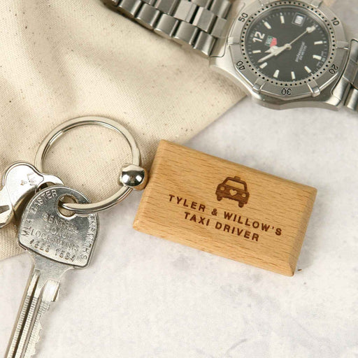 Personalised Engraved Father's Day Rectangle Wooden Keyring Present